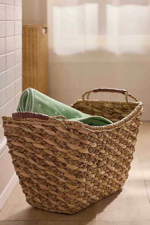 Seagrass Boat Shape Basket - Beige, Leather product