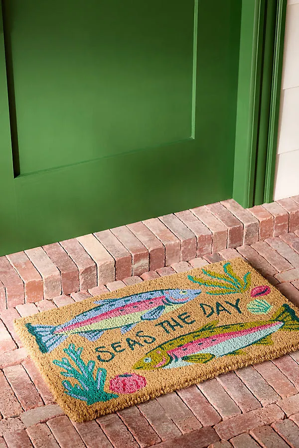 Seas the Day Fish Printed Coir Doormat - Blue product