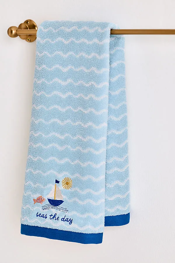 Seaside Embroidered Icon Hand Towels - Blue, Cotton product