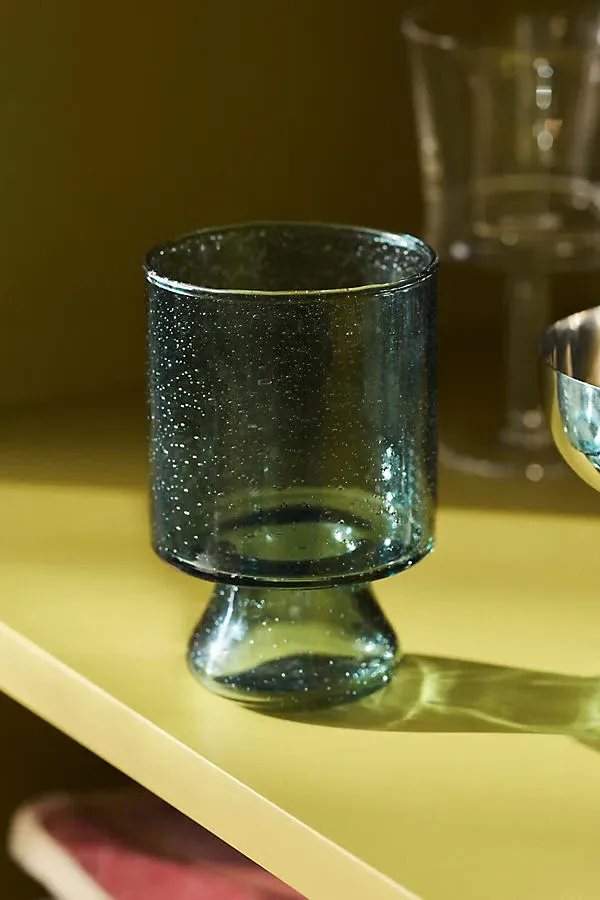 Seeded Goblet Glass - Blue, Hand-Blown Glass by Anthropologie