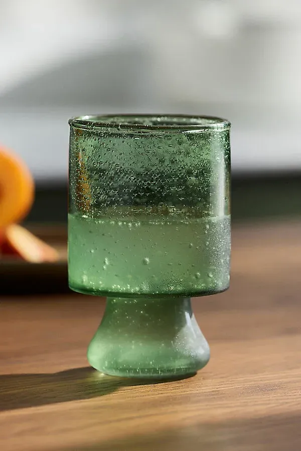 Seeded Goblet Glass - Green, Hand-Blown Glass by Anthropologie