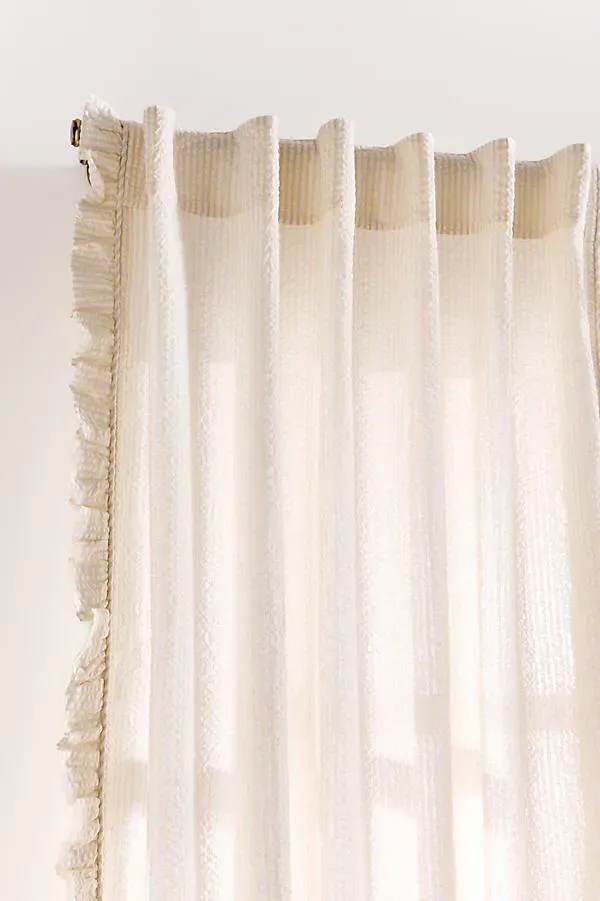 Seersucker Cotton Ruffle Curtain - Ivory product