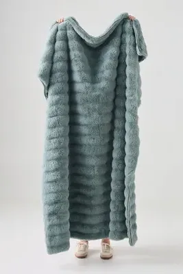 Selena Double-Sided Faux Fur Throw Blanket - Green, Polyester by Anthropologie, image 2