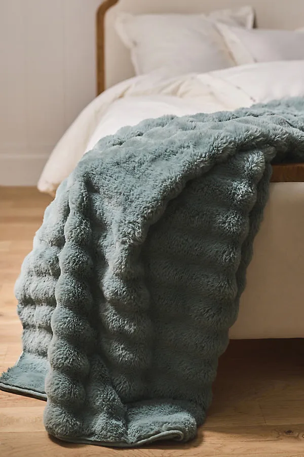Selena Double-Sided Faux Fur Throw Blanket - Green, Polyester by Anthropologie