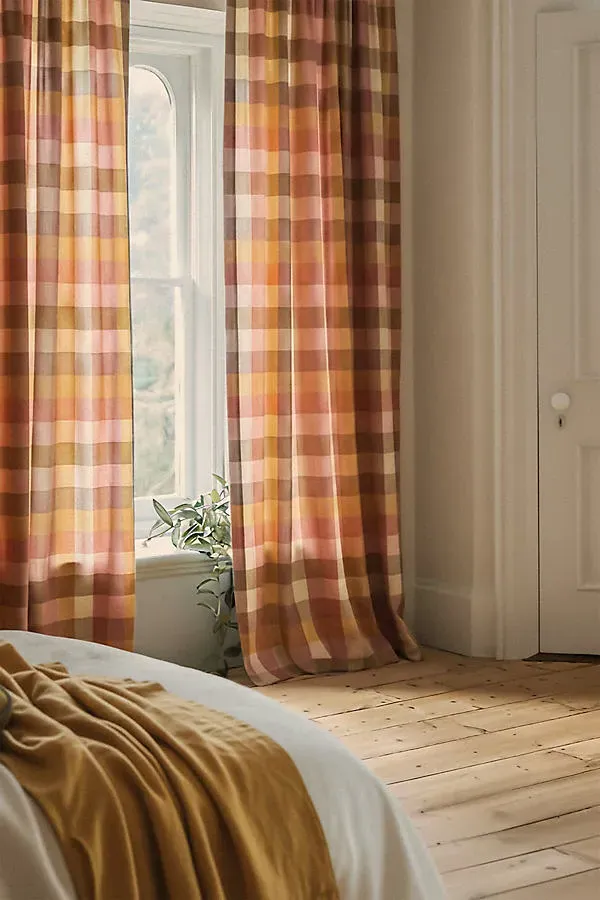 Semi-Sheer Cotton Plaid Curtain by Anthropologie
