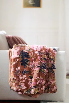 Seren Floral Jacquard Faux Fur Throw Blanket - Orange product