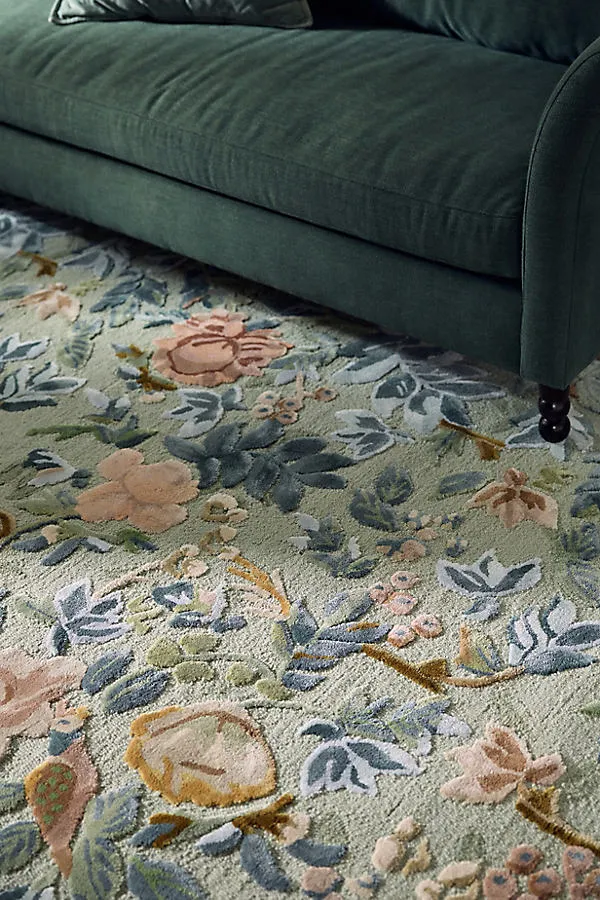 Seren Hand Tufted Floral Rug 9x12 - Green, Wool Blend by Anthropologie
