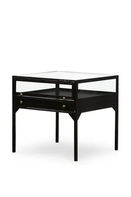 Shadow Box End Table with Storage - Black, Tempered Glass product