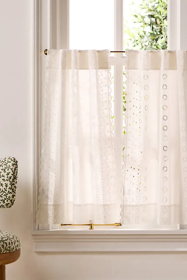 Sigrid Embroidered Scalloped Café Curtain Set of 2 - White, Cotton product