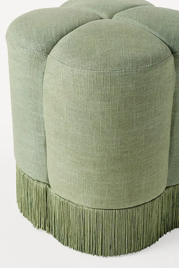 Sinclair Fringe Clover Ottoman - Green, Linen product
