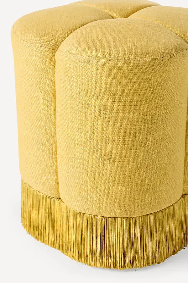 Sinclair Fringe Clover Ottoman - Yellow, Linen product