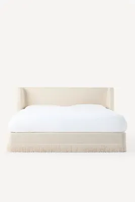 Sinclair Fringe Queen Size Bed - Beige, Performance Linen product