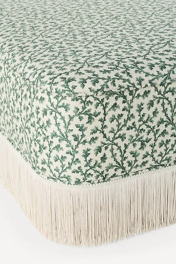 Sinclair Irena Fringe Ottoman - Green, Polyester/Linen product