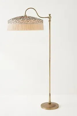 Sinclair Tassel-Fringed Floor Lamp - Green, Linen product