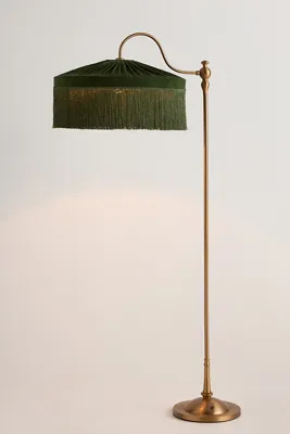 Sinclair Tassel-Fringed Floor Lamp - Green, Velvet by Anthropologie, alternate view