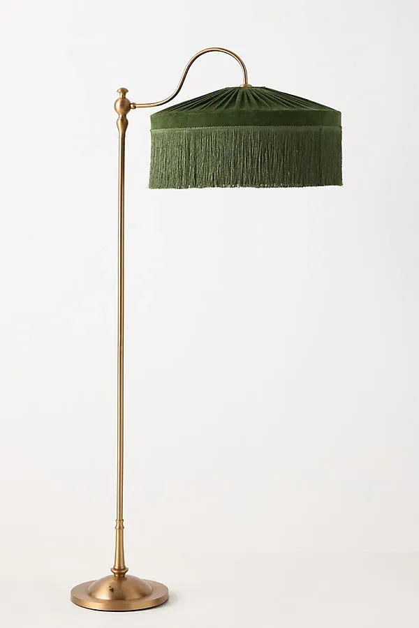 Sinclair Tassel-Fringed Floor Lamp - Green, Velvet by Anthropologie