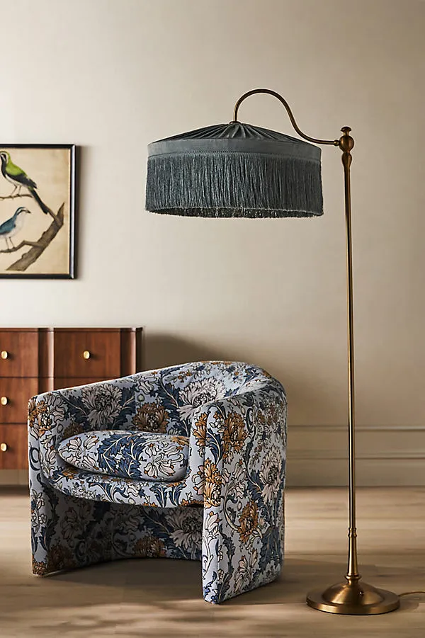Sinclair Tassel-Fringed Floor Lamp - Grey, Velvet by Anthropologie
