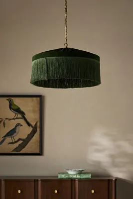 Sinclair Tassel-Fringed Pendant Ceiling Light - Green, Velvet product