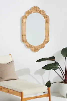 Skylar Scalloped Wall Mirror - Beige, Oak product