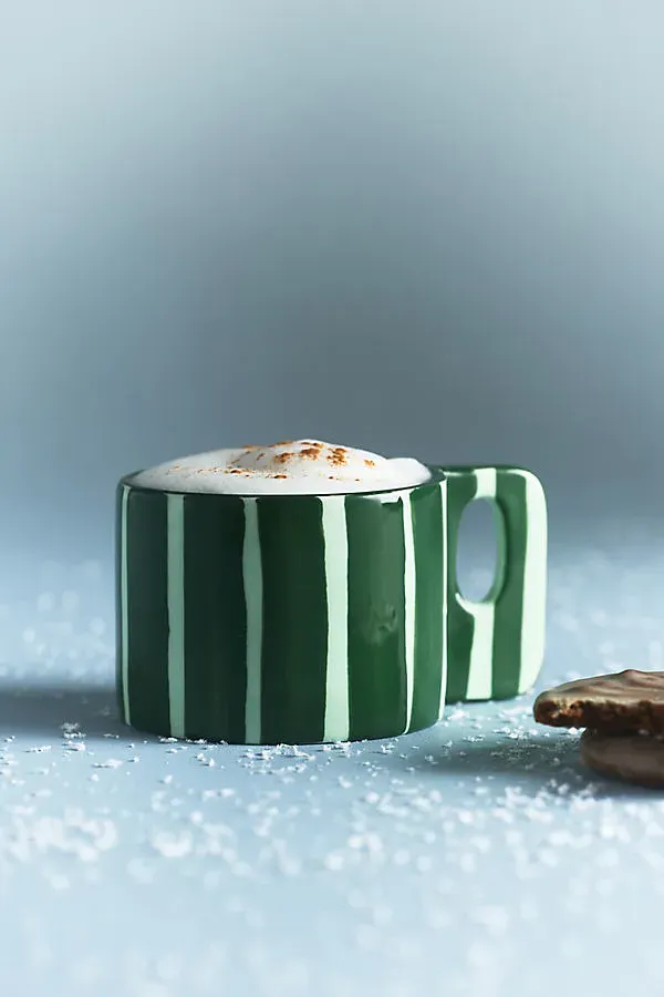 Sloane Stoneware Striped Espresso Cup - Green by Anthropologie