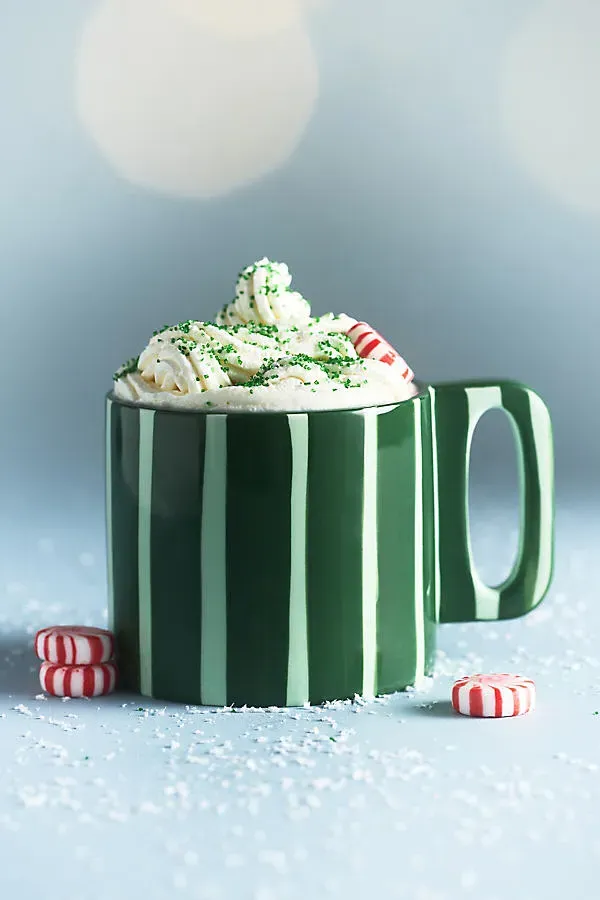 Sloane Striped Mug - Green, Stoneware by Anthropologie
