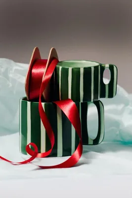 Sloane Striped Stoneware Mug - Green by Anthropologie, alternate view