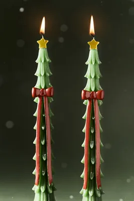 Snowed In Tree Taper Candles Set of 2 - Green, Paraffin Wax by Anthropologie, alternate view