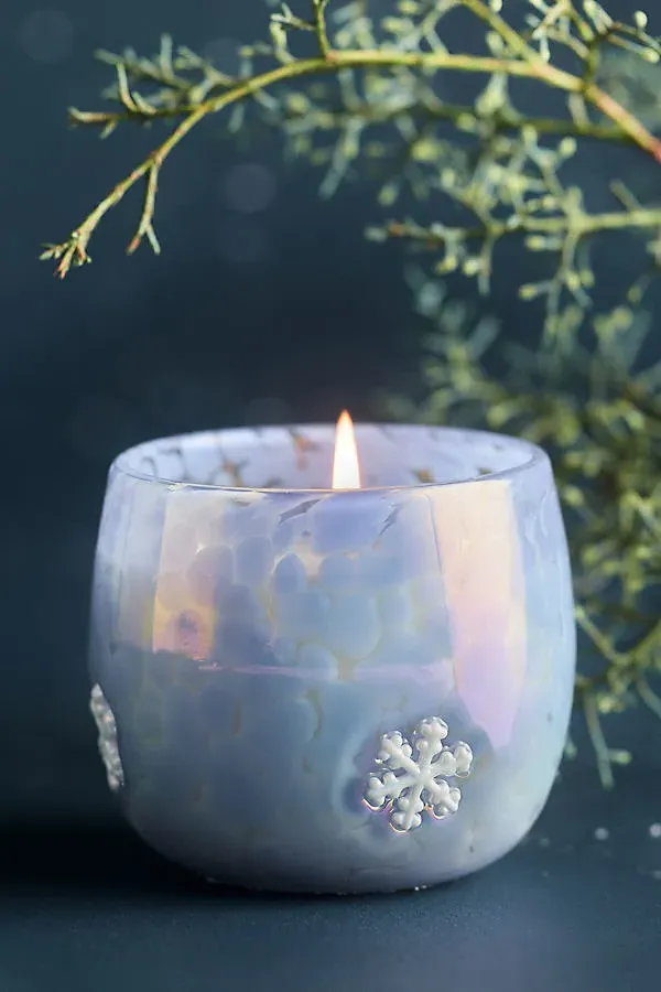 Snowflake Icon Juniper & Cedar Glass Candle - Blue by Anthropologie