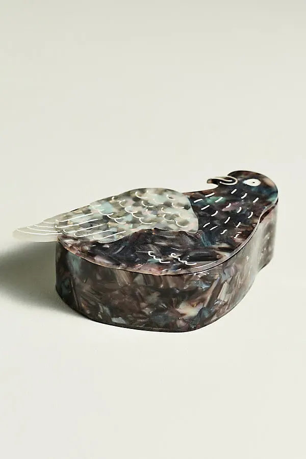 Solar Eclipse Hand-Painted Lidded Trinket Box - Grey by Anthropologie
