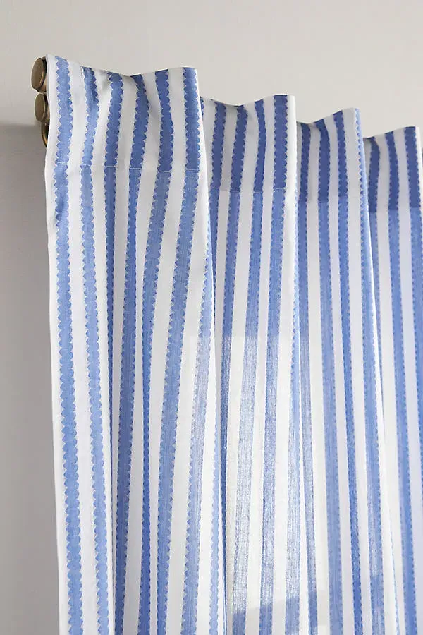 Solenne Scalloped Stripe Curtain - Blue, Cotton Jacquard product