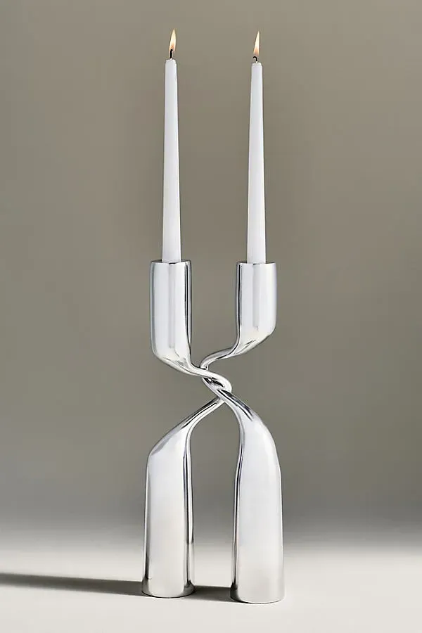 Solstice Chrome Candle Holder - Silver, Aluminium by Anthropologie
