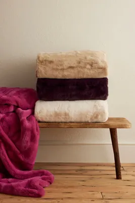 Sophie Faux Fur Throw Blanket - White, Polyester alternate view