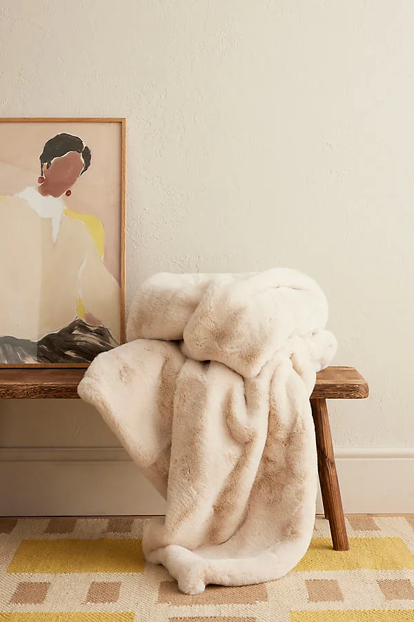 Sophie Faux Fur Throw Blanket - White, Polyester product