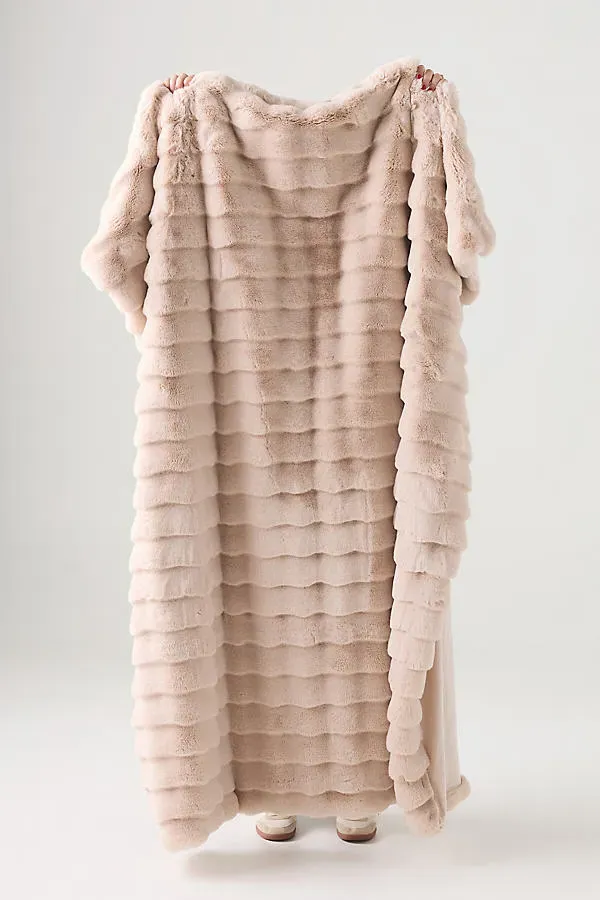 Sophie Scallop Faux Fur Throw - Beige, Polyester by Anthropologie