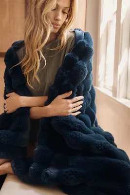 Sophie Scallop Faux Fur Throw - Blue, Polyester by Anthropologie, alternate view