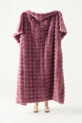 Sophie Scallop Faux Fur Throw - Purple, Polyester by Anthropologie, image 2