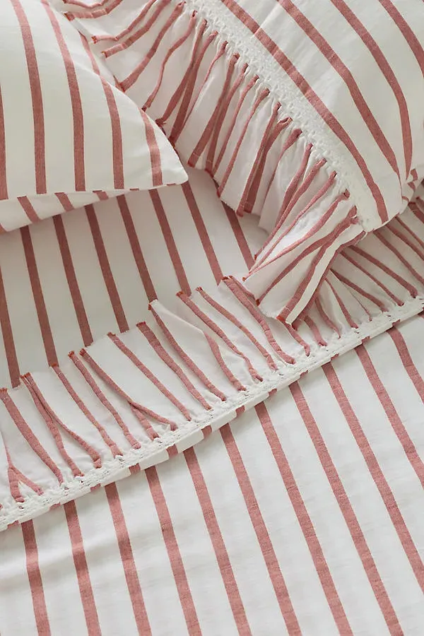 Spa Sateen King Size Ruffled Sheet Set - Red, Organic Cotton by Anthropologie, image 2