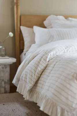 Spa Sateen Ruffled Duvet Cover - Beige, Organic Cotton by Anthropologie, image 2