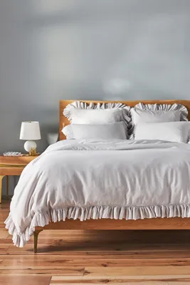 Spa Sateen Ruffled Duvet Cover - Grey, Organic Cotton product