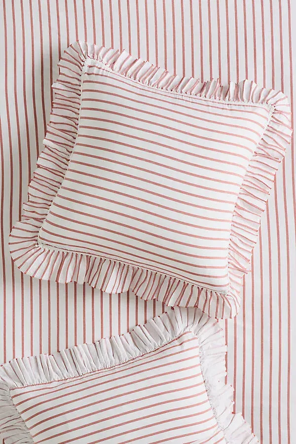 Spa Sateen Ruffled Euro Sham - Red, Organic Cotton by Anthropologie