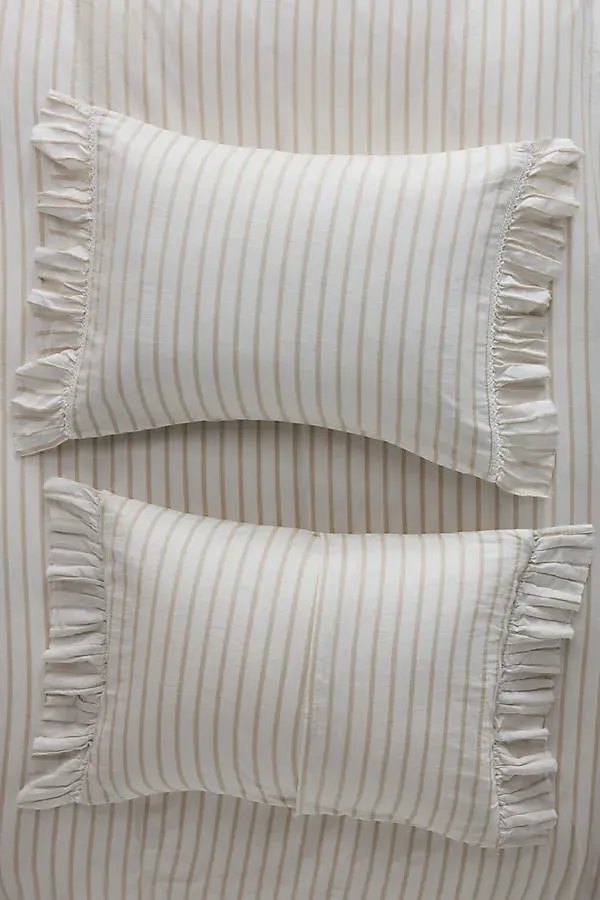 Spa Sateen Ruffled Pillow Shams Set of 2 - Beige, Organic Cotton by Anthropologie