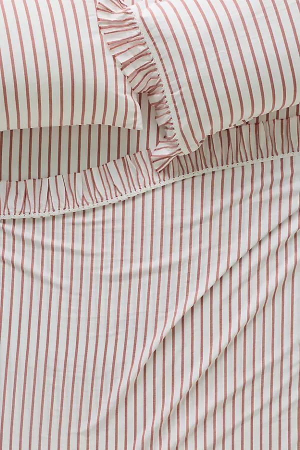 Spa Sateen Ruffled Sheet Set - Red, Organic Cotton by Anthropologie