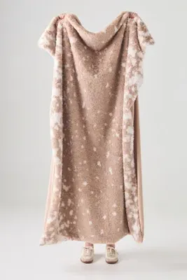 Speckle Printed Faux Fur Throw - Beige, Polyester by Anthropologie, alternate view