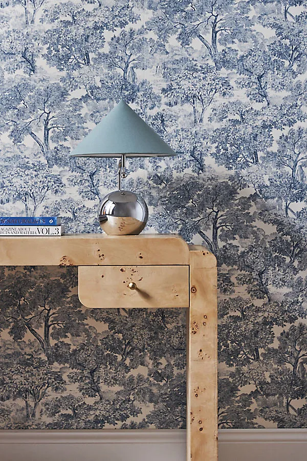 Spinney Toile Floral Wallpaper - Blue by Anthropologie