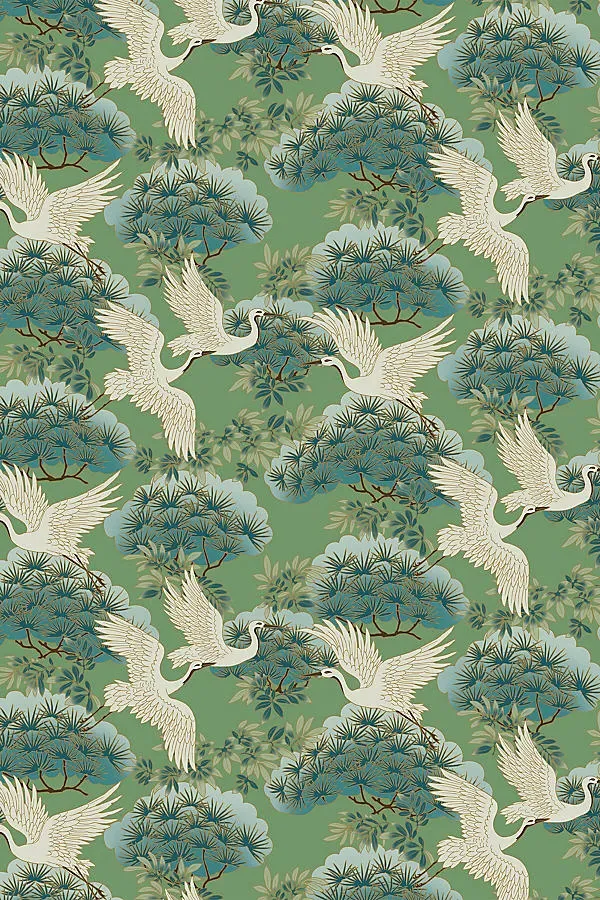 Sprig and Heron Floral Wallpaper - Green product