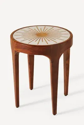 Starburst Round Side Table - Brown, Marble product