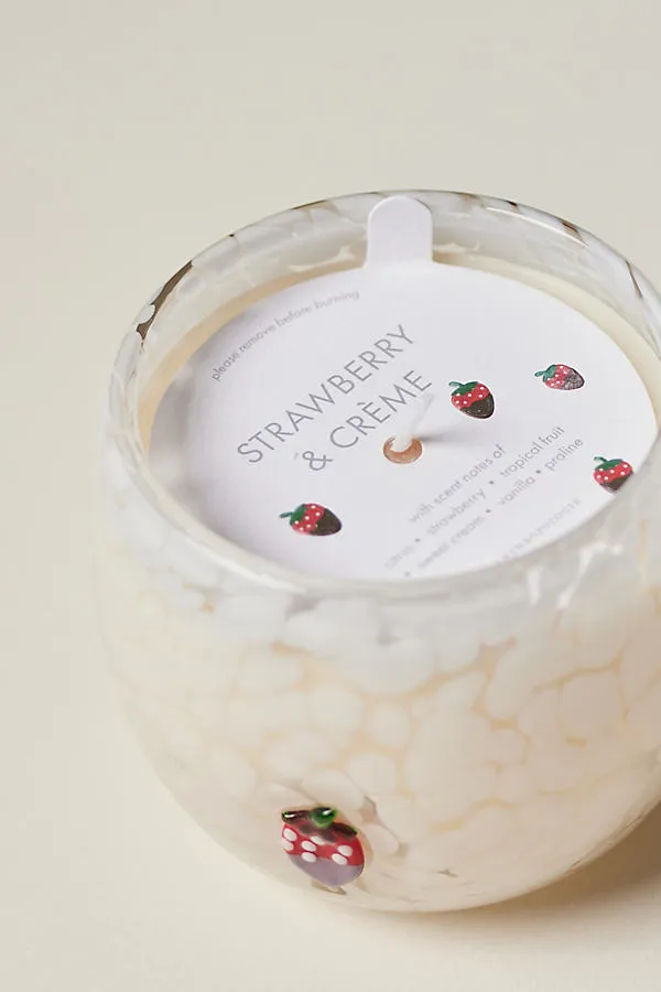 Strawberries and Creme Icon Glass Candle - White, Cotton product