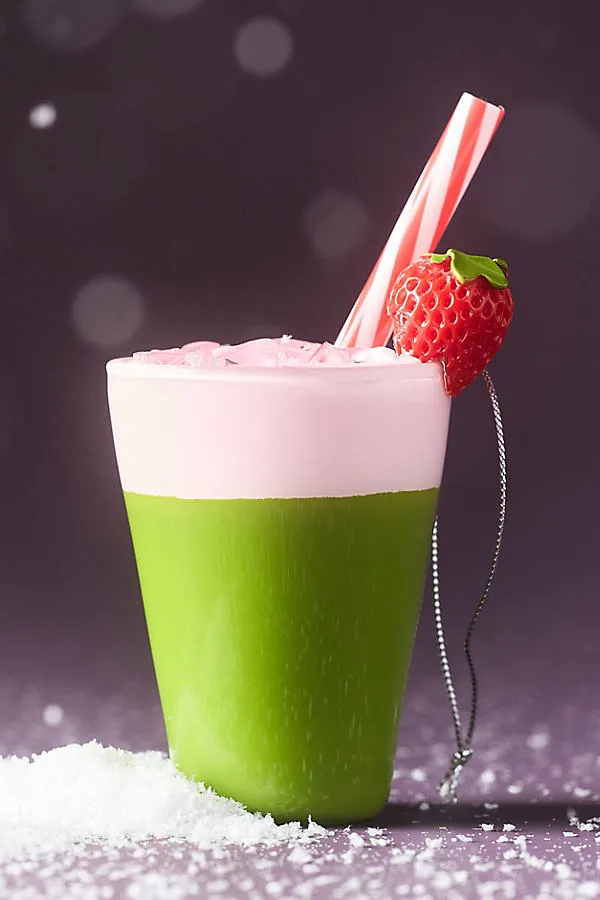 Strawberry Matcha Drink Glass Ornament - Green by Anthropologie