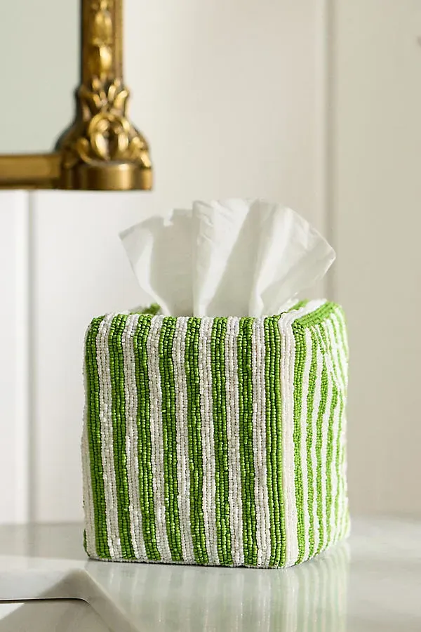 Stripe Beaded Tissue Box Cover - Green, Cotton product