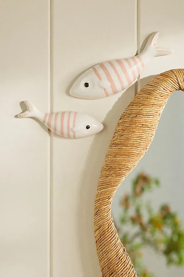 Stripe Fish Ceramic Wall Charms Set of 2 - Pink by Anthropologie